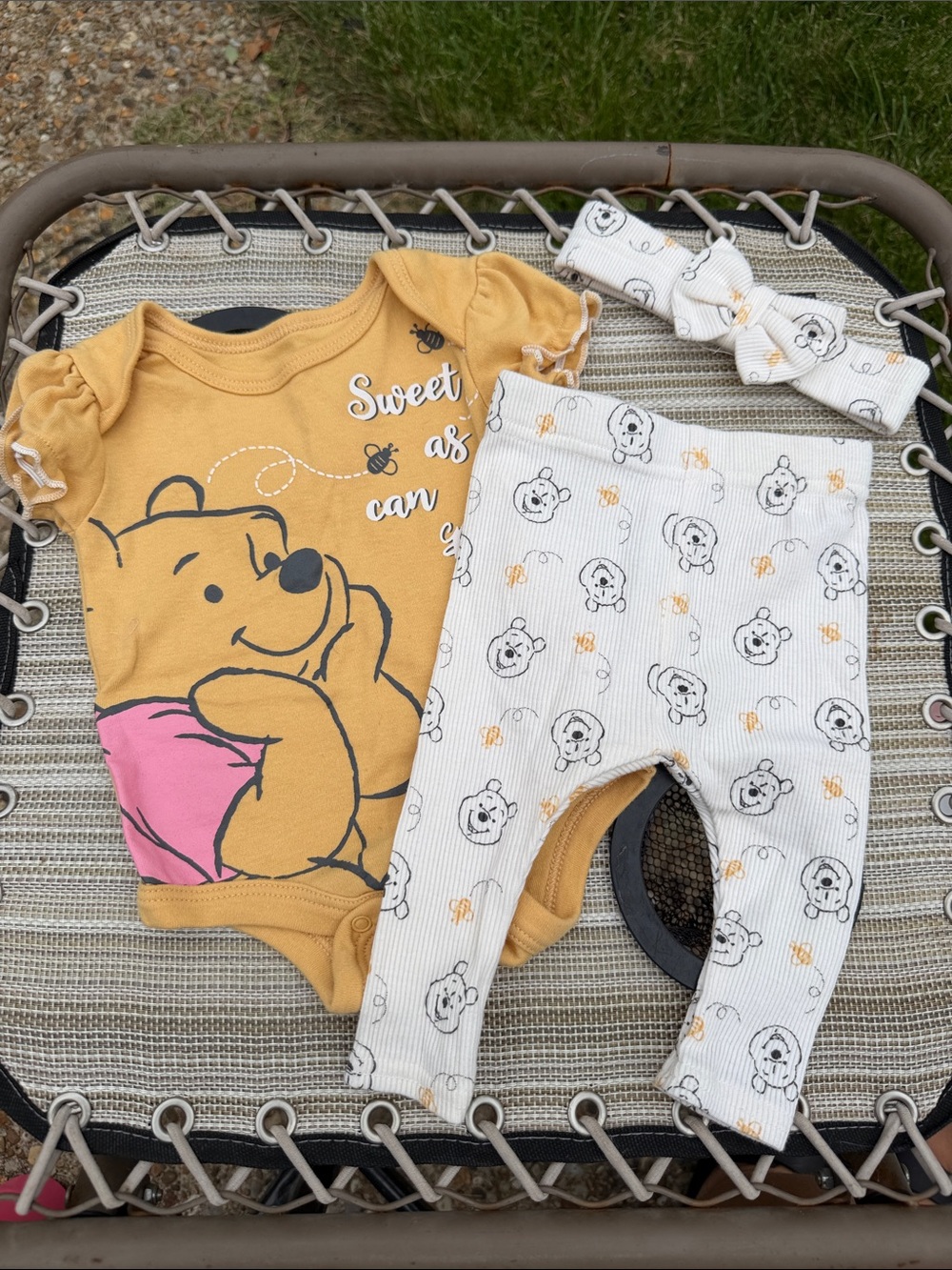 Disney Mustard and Cream Winnie the Pooh One-Piece Set with Headband